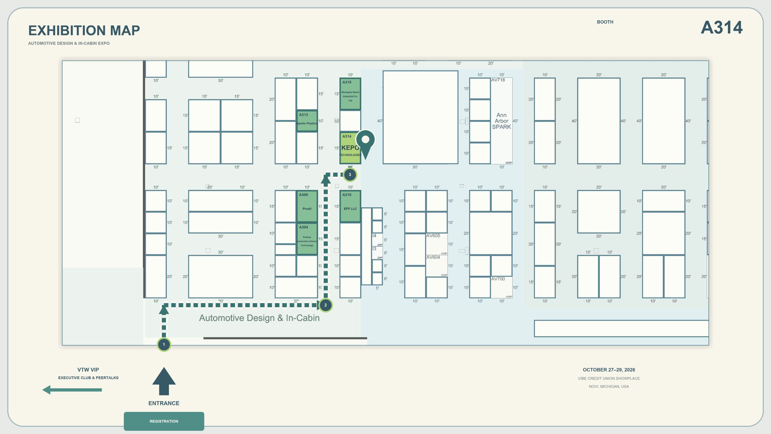 Exhibition route to Booth A314